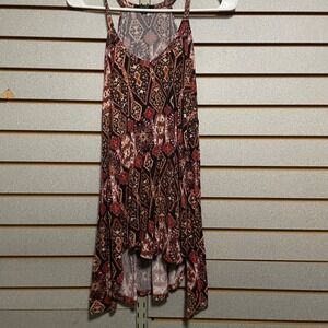 Ultra Flirt Boho Print High Low Maxi Dress Women's Size L Red Black Tribal